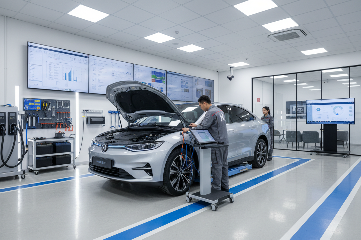 Sähköauto huollossa